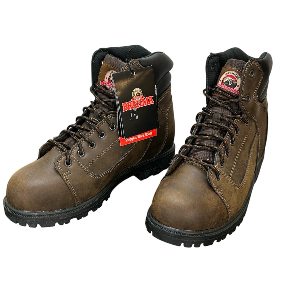 Brahma Brown Rambler Rugged Work Boots 10 Steel Toe Oil Resistant Slip Resistant